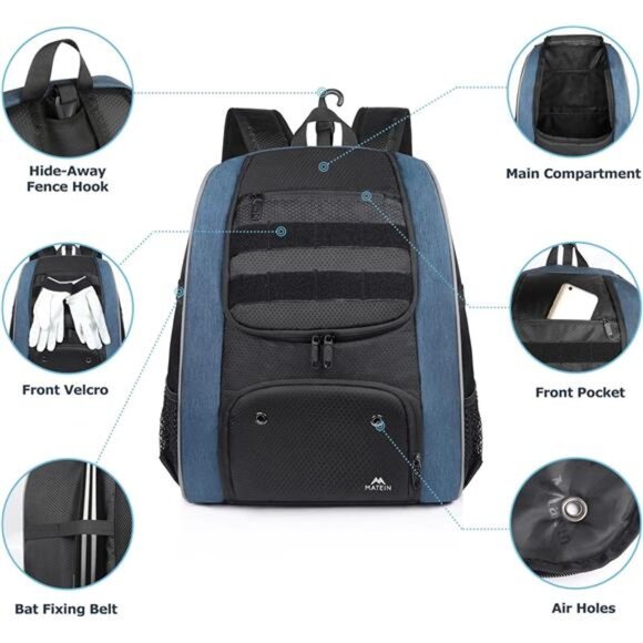 Baseball Backpack, Lightweight Softball Bags with Shoes Compartment for Men - Picture 3 of 7